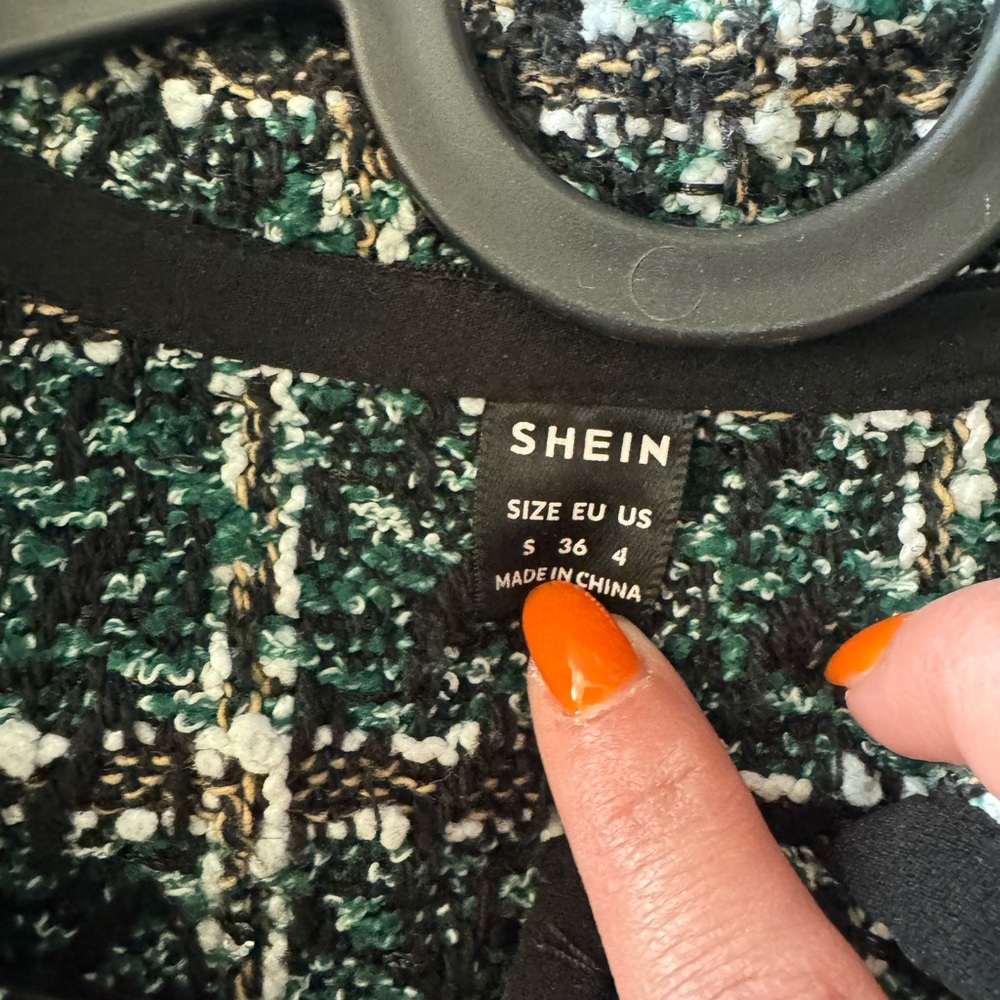 SHEIN Elegant Black and Green Tweed Jacket